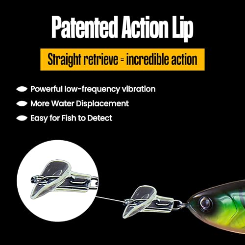 Headbanger Cranky Shad Slow-Sink Hard Lure (2-1/2", 3", 4" & 5") – Patented Erratic “Headbanging” Action Crankbait for Freshwater Bass, Walleye & Perch – 1/3 oz with Premium VMC Hooks - color: Natural Shad, size: 4"