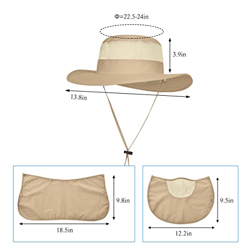 3 Pack Mens Outdoor Wide Brim Fishing Hat,UPF 50+ Sun Protection Cap with Face Neck Flap for Hiking & Garden - color: 3 Pack-dark Grey&light Grey&khaki