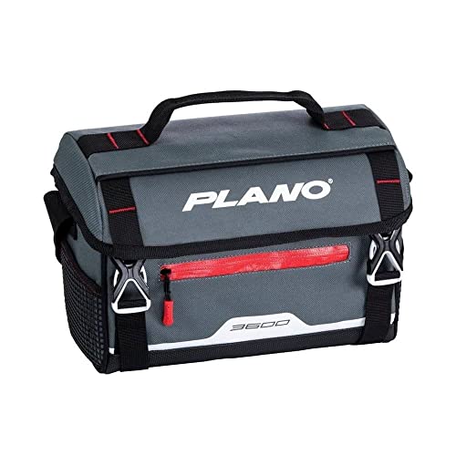 Plano Weekend Series 3600 Softsider Tackle Bag, Gray Fabric, Includes 2 3600 Stowaway Utility Tackle Boxes, Soft Fishing Tackle Storage Bag, Water-Resistant - color: Gray/Red, style: 3600 Softsider Tackle Bag