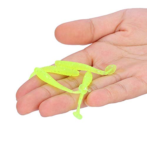 Tbest 50 Pcs 5cm Soft Fishing Lures, Plastic Fishing Bait T-Tail Grub Worm Baits Fish Tackle Accessory 9 Colors - color: Green