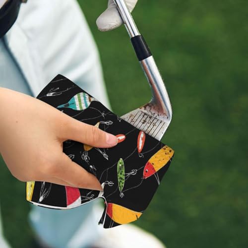 Fishing Lure Golf Towel 16" X 24" with Clip Golfer Bags Accessories Gifts - color: Fishing Lure