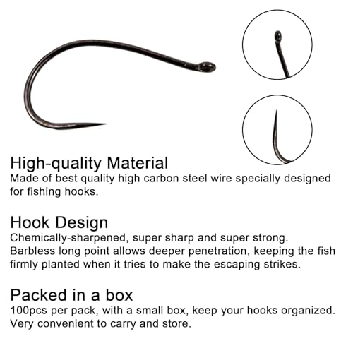 Eupheng Fly Fishing Hooks 100pc Pack Barbless Catch & Release Dry Wet Nymph Shrimp&Pupa, Streamer, Caddis, Jig, Scud Flies Fishing Hooks - color: EP Fly-C&R-CADDIS-0001, size: #12