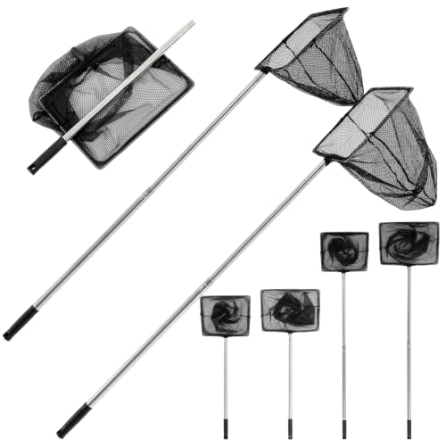 4 Pack Telescopic Fishing Net with Extendable Handle, 26.4–41.3 Inch Portable Landing Net Stainless Steel Pole Anti-Slip Grip Nylon Mesh for Freshwater & Outdoor Fishing