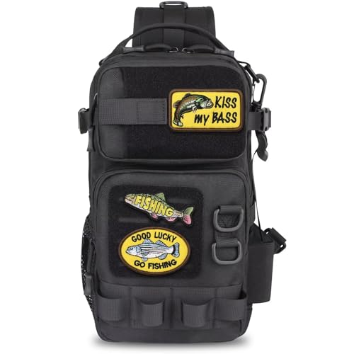 Dovesun Small Fishing Backpack with Tackle Boxes Fishing Sling Bag DIY Embroidery Patches Tackle Bag Gift for Men Black - color: A: Fishing Tackle Backpack(black)