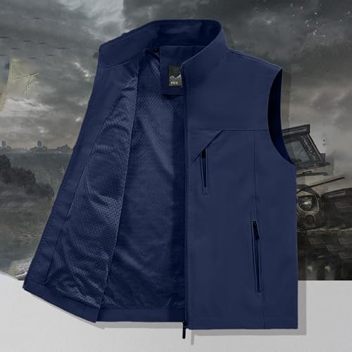 Mens Vests Sleeveless Zip Up Jacket Lightweight Casual Golf Windbreakers Hiking Work Tactical Vests Slim fit Outerwear - color: A01-dark Blue, size: XX-Large