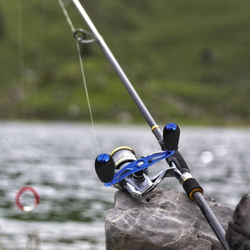 Fishing Reel Handle Blue Fishing Baitcasting Handle Rocker Baitcasting Reel Replacement Parts, with EVA Grip Knob and Nut (Blue + Black) - color: Blue Black