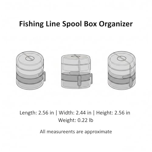 Fishing Line Spool Organizer Box, Durable PP Plastic Storage Case with Silicone Holders for Braid, Mono, and Fluoro Spools - size: 2.56 x 2.44 x 2.56 in