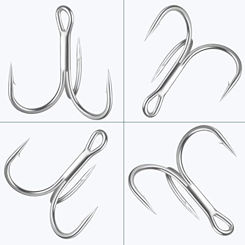 Fishing Red Treble Hooks- 80/120pcs Sharp Round Bend Barbed Treble Hook High-Carbon Steel Triple Hooks for Bass Trout Saltwater Freshwater Size 1/0 1 2 4 6 8 10 12 14 - color: WHITE, size: 80PCS-1#