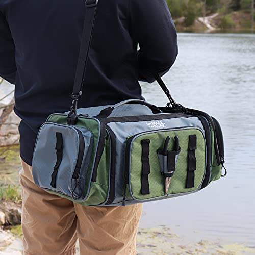 OSAGE RIVER Large Waterproof Fishing Tackle Bag with Padded Shoulder Strap, Ripstop Soft Sided Bag with Fishing Pliers Holder - color: Olive