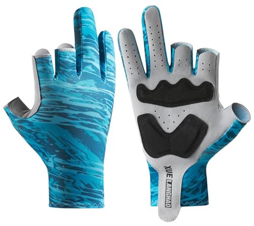 SUJAYU Fishing Gloves Men & Women, Anti-Slip Paded Kayak Gloves Sailing Gloves, 3-Cut Fingers UV Fishing Gloves Fly Fishing Accessories - color: Blue, size: X-Large