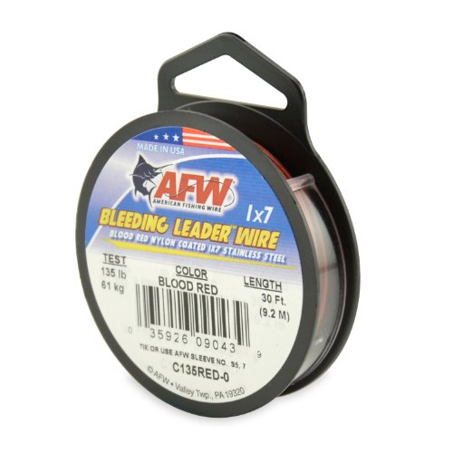 American Fishing Wire Bleeding Leader Blood Red Nylon Coated 1x7 Stainless Steel Leader Wire - size: 30 Feet, 135 Pound Test