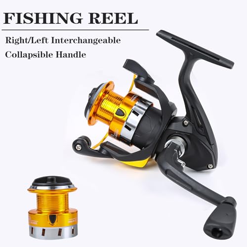 Yoilrey Fishing Rod and Reel Combo – 5.9ft Telescopic Fishing Pole Starter Kit with Spinning Reel, Fishing Line, Lure Box & Tackle Bag for Travel - color: ï¼ 2 packï¼ Black and Gold