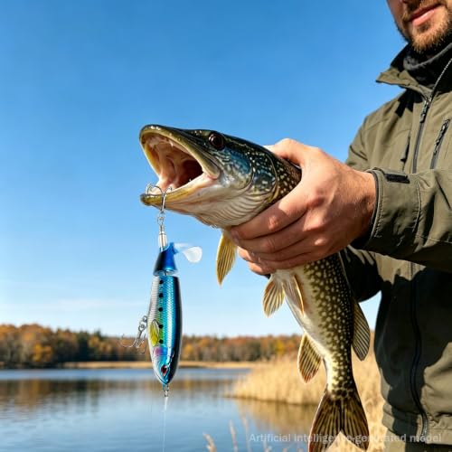 Kynzo Topwater Fishing Lures with Rotating Tail, Floating Bass Lures Hard Bait for Freshwater and Saltwater, Life-Like Surface Propeller Tail Spinner for Bass, Trout, Musky and Pike - color: B-8PCS