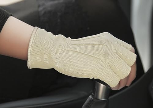 JIAHG Women Men's Driving Gloves Summer UV Sun Glove Non Slip Touchscreen Cotton Gloves Outdoor Sunblock Mittens for Cycling - color: Cotton-beige Half figner