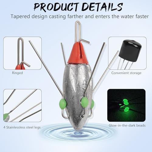 THKFISH 5 Pcs Sputnik Sinkers Surf Fishing Weight, Heavy-Duty Long Tail Lead Weights Saltwater Surf Casting Sinkers, Catfishing, and Beach Adventures in Ocean Sea Sand - size: 3oz-5pcs