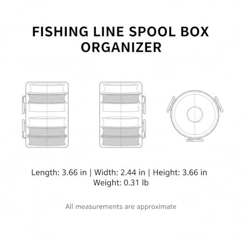 Fishing Line Spool Organizer Box, Durable PP Plastic Storage Case with Silicone Holders for Braid, Mono, and Fluoro Spools - size: 3.66 x 2.44 x 3.66 in