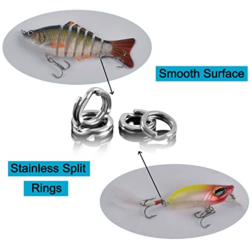 Treble Hooks and Split Rings Kit, 130Pcs Assorted Classic High Carbon Steel Fishing Triple Hooks Heavy Duty Stainless Steel Split Ring for Fishing Lures Saltwater Freshwater
