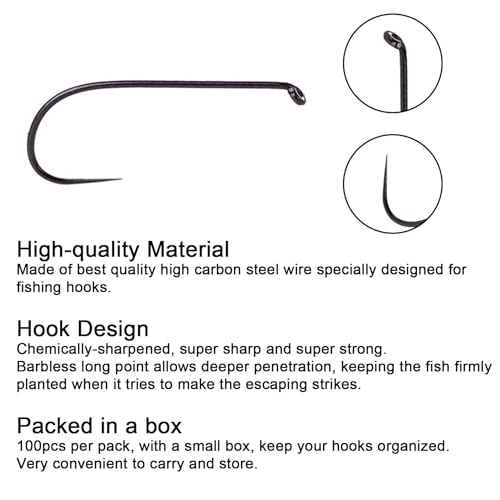 Eupheng Fly Fishing Hooks 100pc Pack Barbless Catch & Release Dry Wet Nymph Shrimp&Pupa, Streamer, Caddis, Jig, Scud Flies Fishing Hooks - color: EP Fly-C&R-WET-0011, size: #12