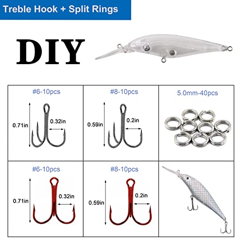 Unpainted Fishing Lures Making Kit DIY Crankbaits Minnow Kit - 321/355pcs Blank Hard Bait Lure Set Include Pliers Treble Hook Split Rings Lure Eyes Stickers Making Supplies Make Your Own Fishing Lures - color: 355pcs