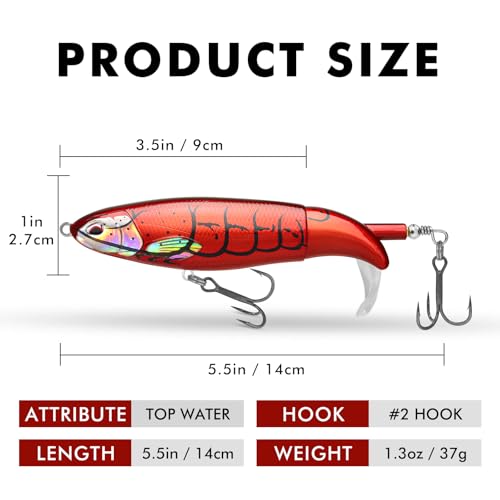 TRUSCEND Popobait Easy Catch Fishing Lures with BKK Hooks, Instant Startup, Longer Cast, Balanced Spray/Sound/Swim, Plopper Topwater Lures for Bass, Trout, Pike, Walleye, Freshwater Saltwater Fishing - color: D4-4.3-5.5",0.56-1.3oz