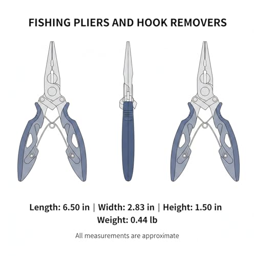 Stainless Steel Fishing Pliers with Line Cutter, 6.5 Inch Multi-Tool for Hook Removal and Lure Retrieval, Blue