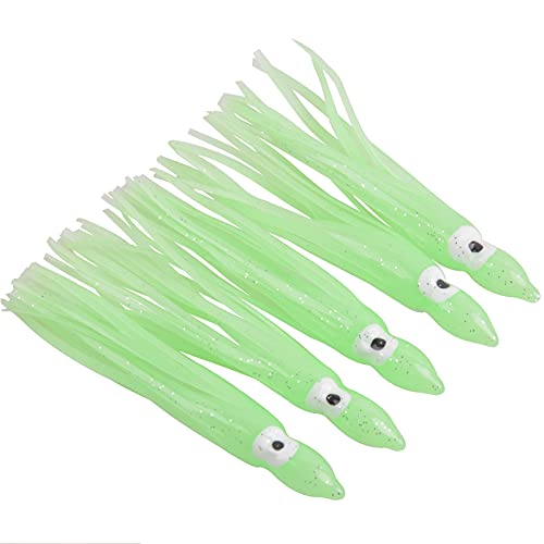 Fishing Squid Skirts Lures Octopus Skirts Trolling Lures Soft Plastic Fishing Tackle Squid Bait for Saltwater Bass Salmon Trout - color: Green (Luminous), size: 3.54in - 30pcs