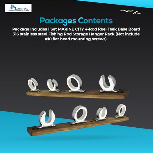 MARINE CITY Fishing Rod Storage Hanger Rack, 4-Rod Reel with Teak Base, Length 2.71 Inches for Boats Yachts Cars & Marine Use - color: 4 Rod (Teak Base)