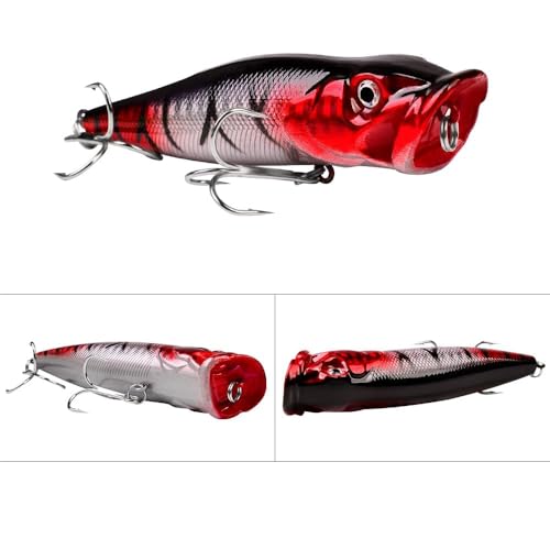 5pcs 9cm 3D Eyes Hard Baits Floating Topwater Popper Lures with Treble Hooks, Mixed Colors, ABS & High Carbon Steel, Targeting Pike, Bass, Salmon