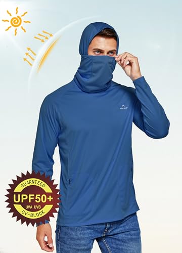 Willit Men's UPF 50+ Sun Protection Hoodie with Built-in Mesh Mask, Long Sleeve Cooling Fishing Shirt - color: Ocean Blue, size: Medium
