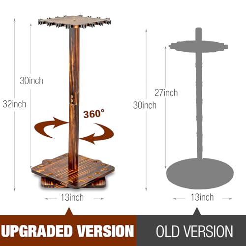 Ghosthorn Fishing Rod Holders for Garage 360 Degree Rotating Fishing Pole Rack, Floor Stand Holds up to 16 Rods Wood Fishing Gear Equipment Storage Organizer, Fishing Gifts for Men Women - style: carbonization