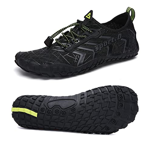 UBFEN Water Shoes for Men Women Quick Dry Swim Aqua Socks | Lightweight Barefoot-style Fit, Rubber Sole, Hiking, Fishing, Kayaking, Beach, Pool, Boating, Diving And Water-to-land Wear - color: Black, size: 6 Women/5 Men