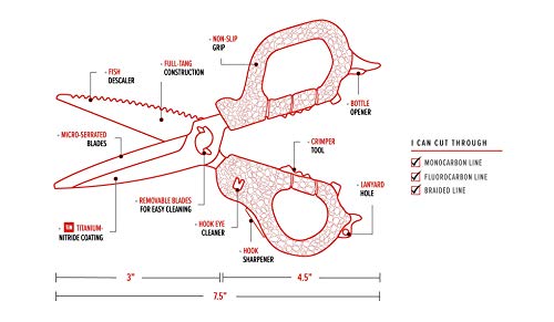 BUBBA Medium Shears Fishing Multi Tool - With Micro-Serrated Blades, Hook Eye Cleaner, Hook Sharpener, & Descaler - size: Medium