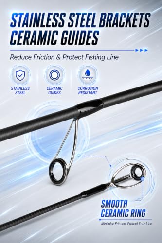 Jenseits Carbon Fiber Fishing Rod Series (6-12 Ft), Spinning & Casting Rods with Stainless Steel Ceramic Guides, Fast Action Fishing Pole for Bass, Trout, Walleye & Surf Fishing - size: 7'0"-Medium-Fast-Black, style: Spinning