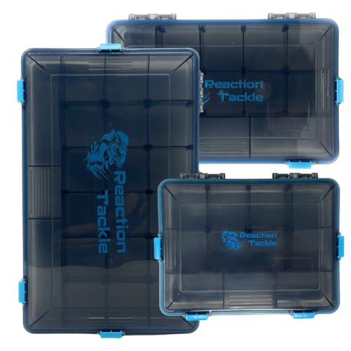 Reaction Tackle Standard Tackle Trays, Plastic Tackle Box Organizers with Four Secure Latches, Removable Dividers and Semi Transparent Lid for Fishing Storage - 3600 (2-Pack) - size: 3600 (2-Pack)