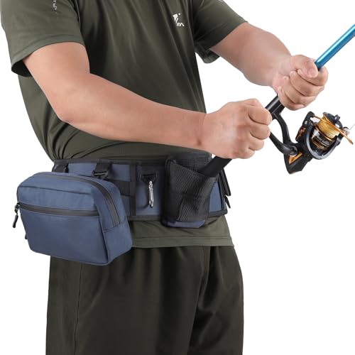 PELLOR Fishing Belt Rod Holder Adjustable Fishing Wading Belt - color: Blue(with Detachable Bag)