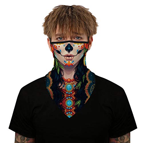 YAYOUREL Neck Gaiter Face Mask Bandanas for Men Women UV Face Scarf Cover Ear Loop Hole Facemask for Fishing Running Cycling - color: Red Black Blue