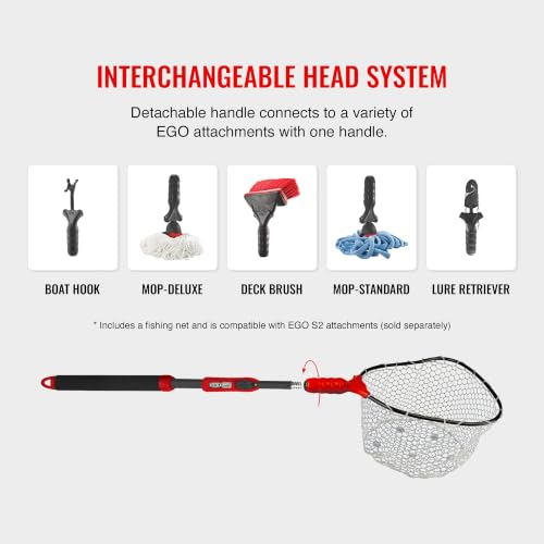 EGO S2 Slider Fishing Net Handle | Adjustable Extension Handle, Minimal Water Drag Design, Ergonomic Foam Grip for Landing Nets - size: 18" to 36" Handle, 17" x 19" Hoop, style: Lightweight Non-tangle Clear Rubber Mesh