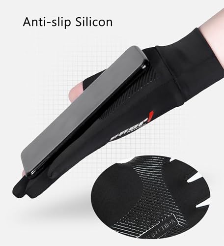 Mens-Sunblock-Gloves-UV-Protection Open-Finger Breathable Quick-Drying Ice-Silky Summer Outdoor Driving Hiking - color: Black