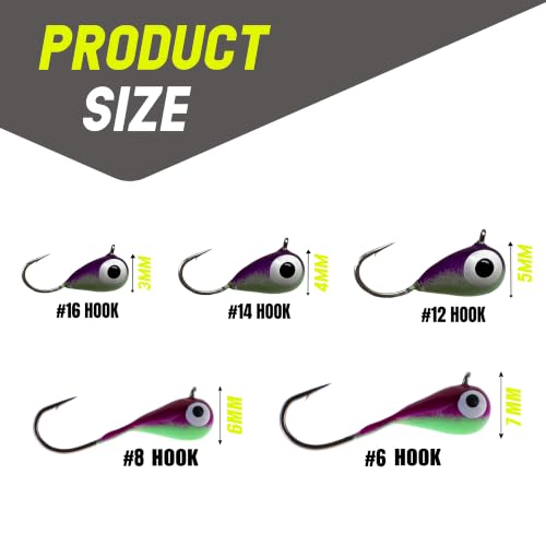 Reaction Tackle Tungsten Ice Fishing Jigs, Tear Drop Jig Heads that Glow with UV Light for Panfish, Crappie, Walleye, Perch, Trout and Bluegill - color: 50-pcs Variety Kit (+case), size: 4 mm