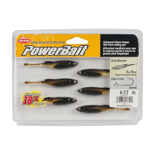 Berkley PowerBait Drip Minnow Fishing Soft Bait - color: Green Pumpkin Shad, size: 3"