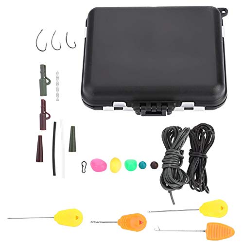 Carp Fishing Tackle Set, 136 Pc Terminal Rigs Kit with Bait Needles Hooks Silicone Tubes Beads Sleeves for Carp Anglers Hair Rig Construction (with Bait Needle)