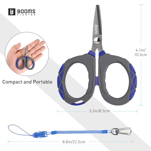 Booms Fishing Braided Line Scissors: Micro-Serrated Stainless Steel Blades Line Cutter - XW01 4.1" Fishing Serrated Shears with Coiled Lanyard - style: Scissors + Coiled Lanyard