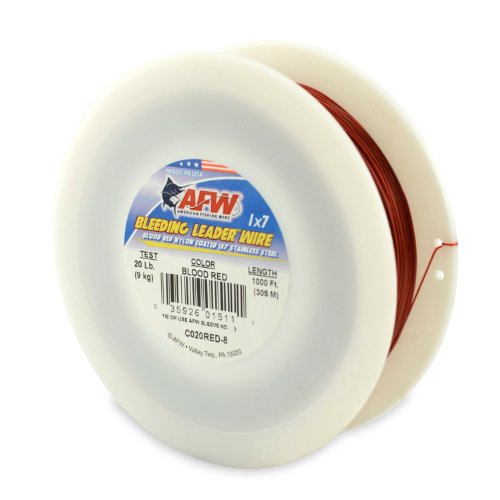 American Fishing Wire Bleeding Leader Blood Red Nylon Coated 1x7 Stainless Steel Leader Wire - size: 1000 Feet, 20 Pound Test