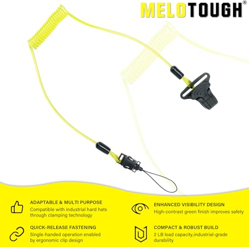 MELOTOUGH Coiled Lanyard,Hard Hat Lanyard with Clamp End,No Snag Design for Hard Hat,Weight Capacity 2lbs - color: Yellow
