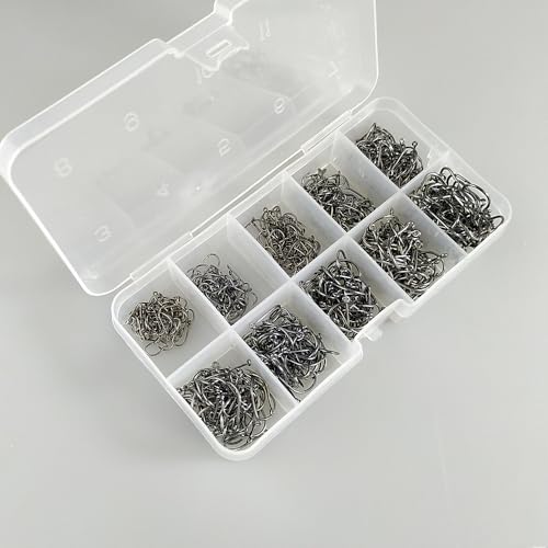 Small Fishing Hooks Set 10 Sizes 600pcs High Carbon Steel Fishing Hooks with a Plastic Box - color: 600pcs Black Hook