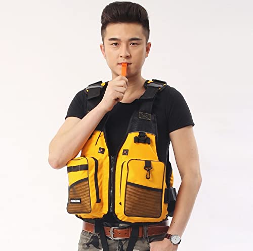 JKSPORTS Fishing Vest Safety Life Jacket for Swimming Sailing Boating Kayak Floating Multifunction for Men and Women Vest/Kayak - color: Yellow