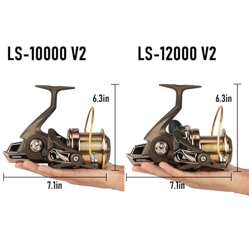 Dr.Fish Long Shot Spinning Reel, 10000/12000 Saltwater Surf Fishing Reel, 13+1 BBS, 48LB Max Drag, Ultra High Capacity, Heavy Duty Long Cast Offshore Trolling Surf Casting - color: LS-12000 V2