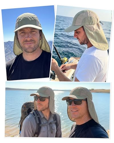 Mens Sun Hat with Breathable Mesh Sun Hats for Men Sun Protection Fishing Hat with Neck Flap for Hiking Cycling - color: Light Beige