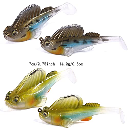 Weedless Soft Plastic Fishing Lures for Bass Trout - Paddle Tail Swimbaits With Hidden Pre-Rigged Sharp Hooks for Freshwater Saltwater - 5pcs Kit With Box - color: A:2.75in/0.5oz/5pcs