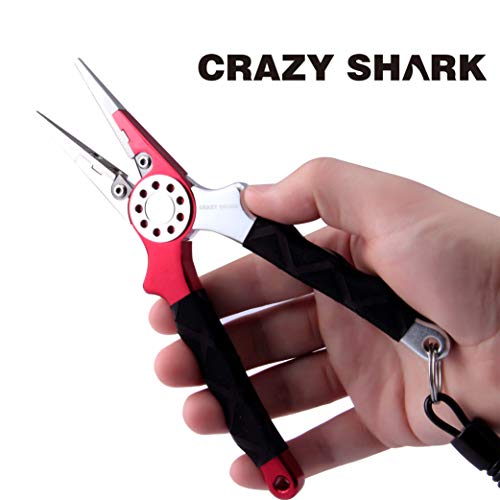 Professional Saltwater/Fresh Water Aluminum Fishing Pliers Tungsten Carbide Cutters Hook Remover with Sheath and Lanyard - color: Red.t